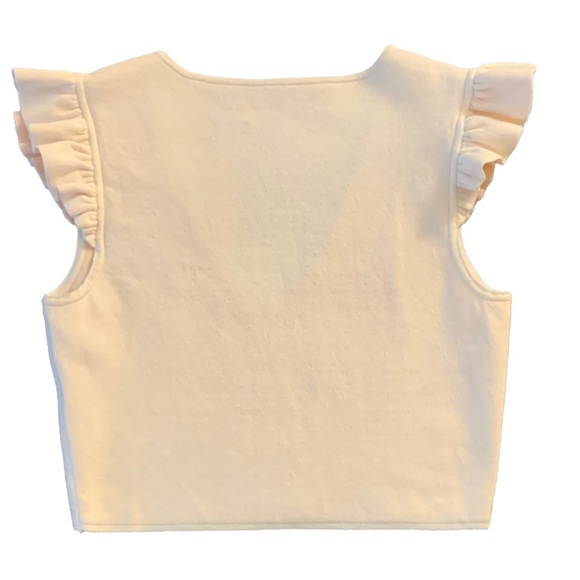 CLUB MONACO- REVERSIBLE Ruffle shoulder Crop Top - Picture 4 of 5